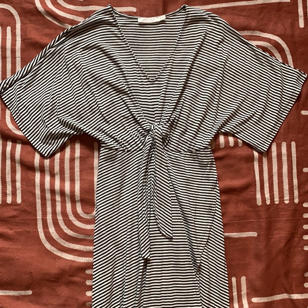 LUSH Striped Kimono Front Tie Wrap Maxi Dress